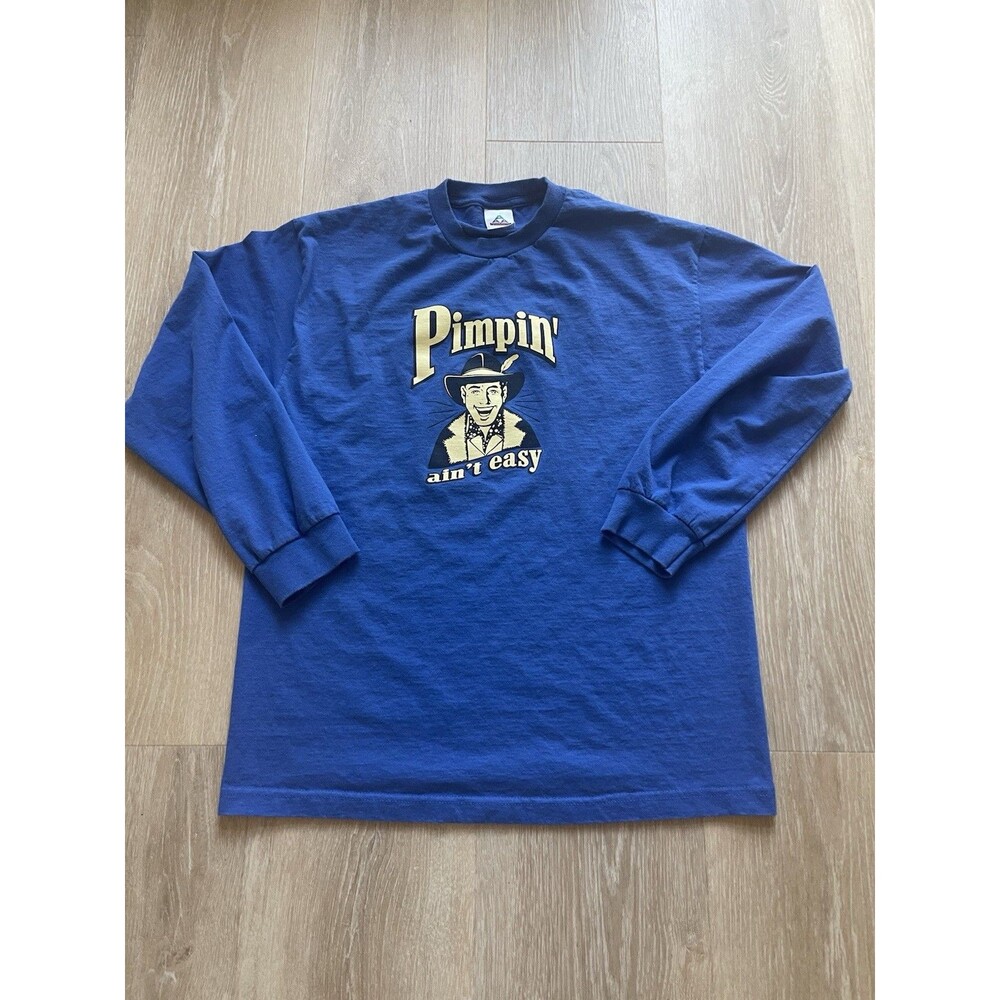 Vintage Steve & Barry's Pimpin Aint Easy T-Shirt Mens Blue Long Sleeve